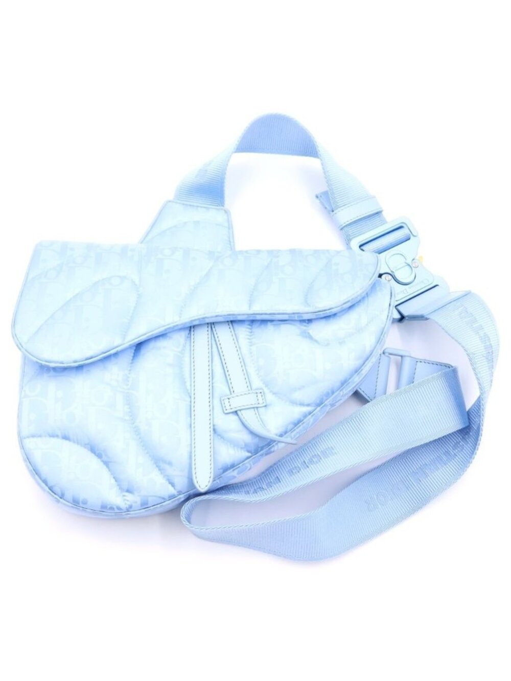Dior x Edl Mirage Quilted Saddle Bag Light Blue Nylon